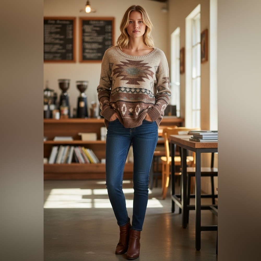 American Eagle | Women's Beige Patterned Sweater | Size XS - Picture 8 of 8